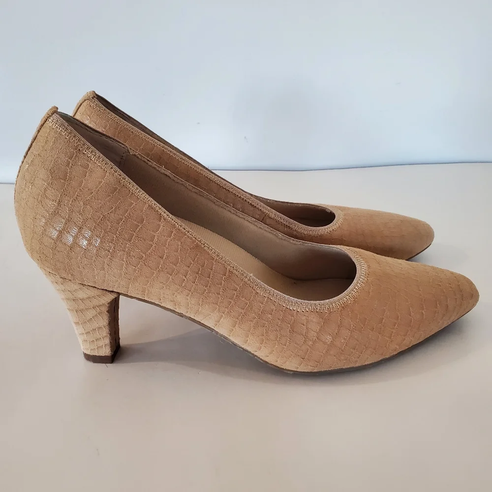 ROS HOMMERSON Sz 9 KARAT Nude Croc Leather Upper Pumps 2.5" Heel Comfort Office - Picture 2 of 15